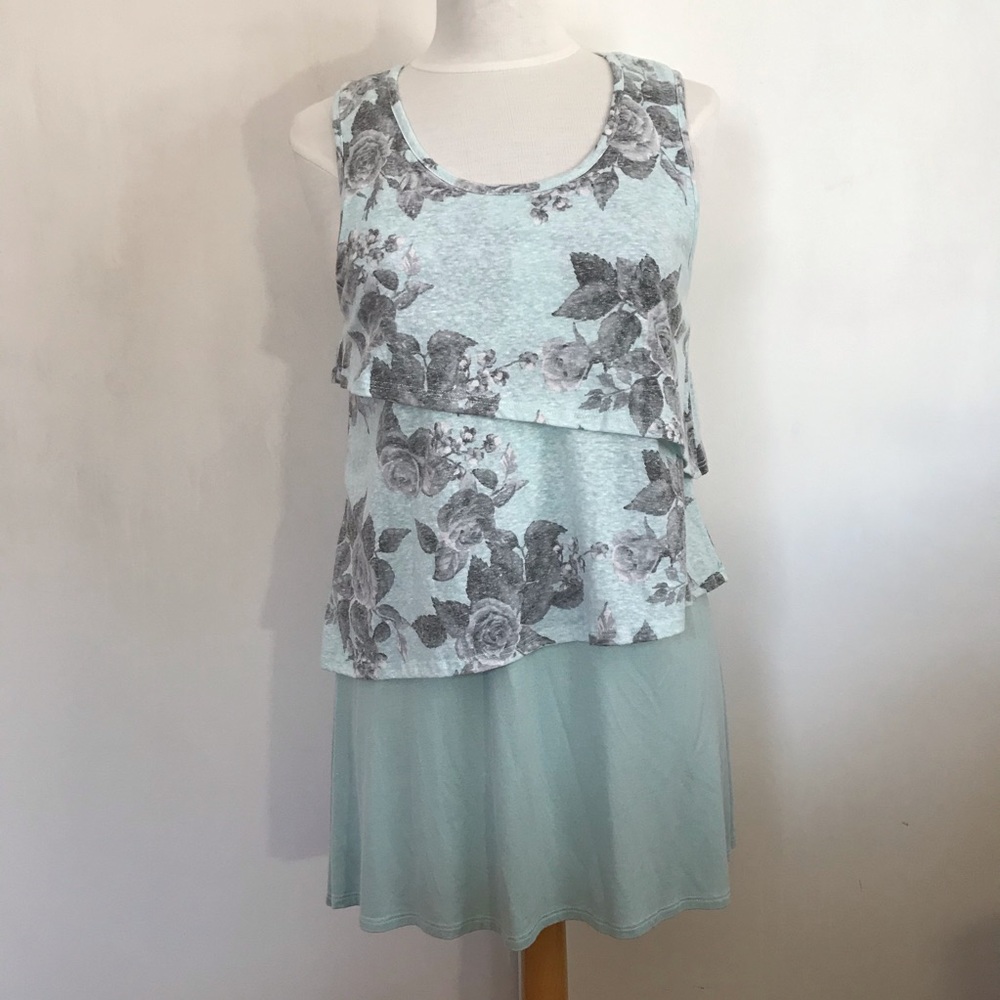 MAI SOLI tiered tunic top racer back rose print S